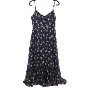 WAYF Retro Coq Y2k Babydoll Slip Dress Chiffon Floral TieKnot Lined Ruffle Hem M